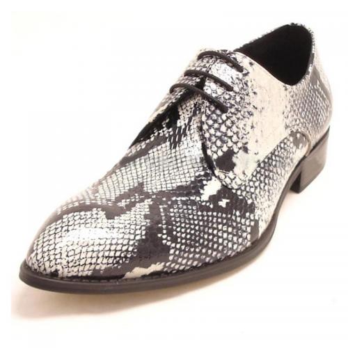 Encore By Fiesso Black / White Snake Print Leather Shoes FI3170